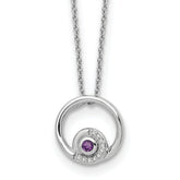 White Ice Sterling Silver Rhodium-Rhodium-Plated 18 inch Diamond and Amethyst Necklace with a 2 inch Extender